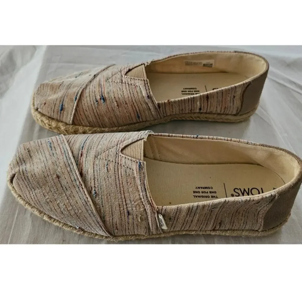TOMS Women's Espadrilles Birch Metallic Slub Stripe Size 7